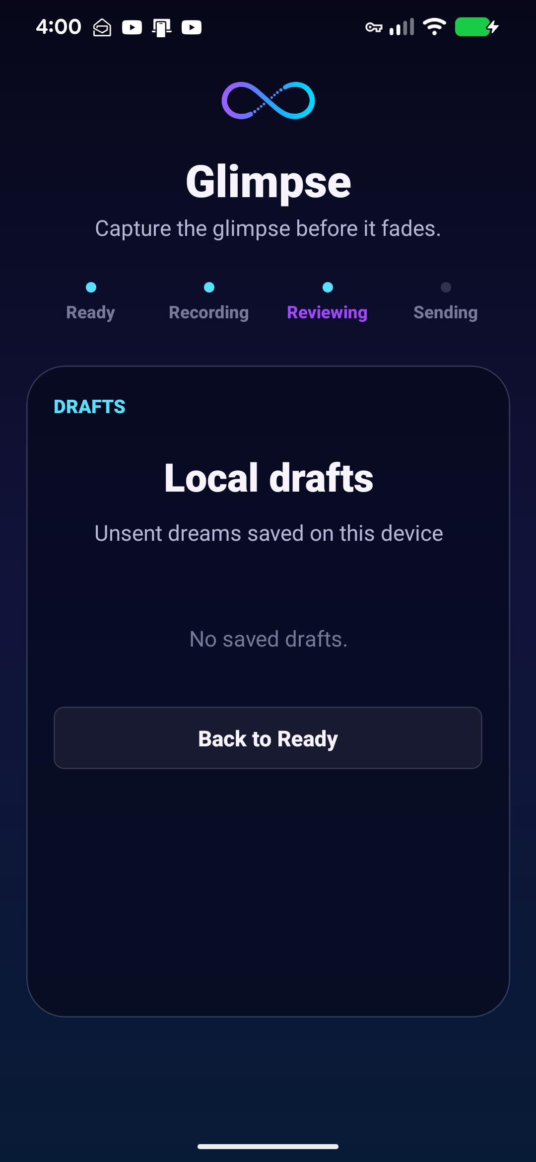 Glimpse drafts screen