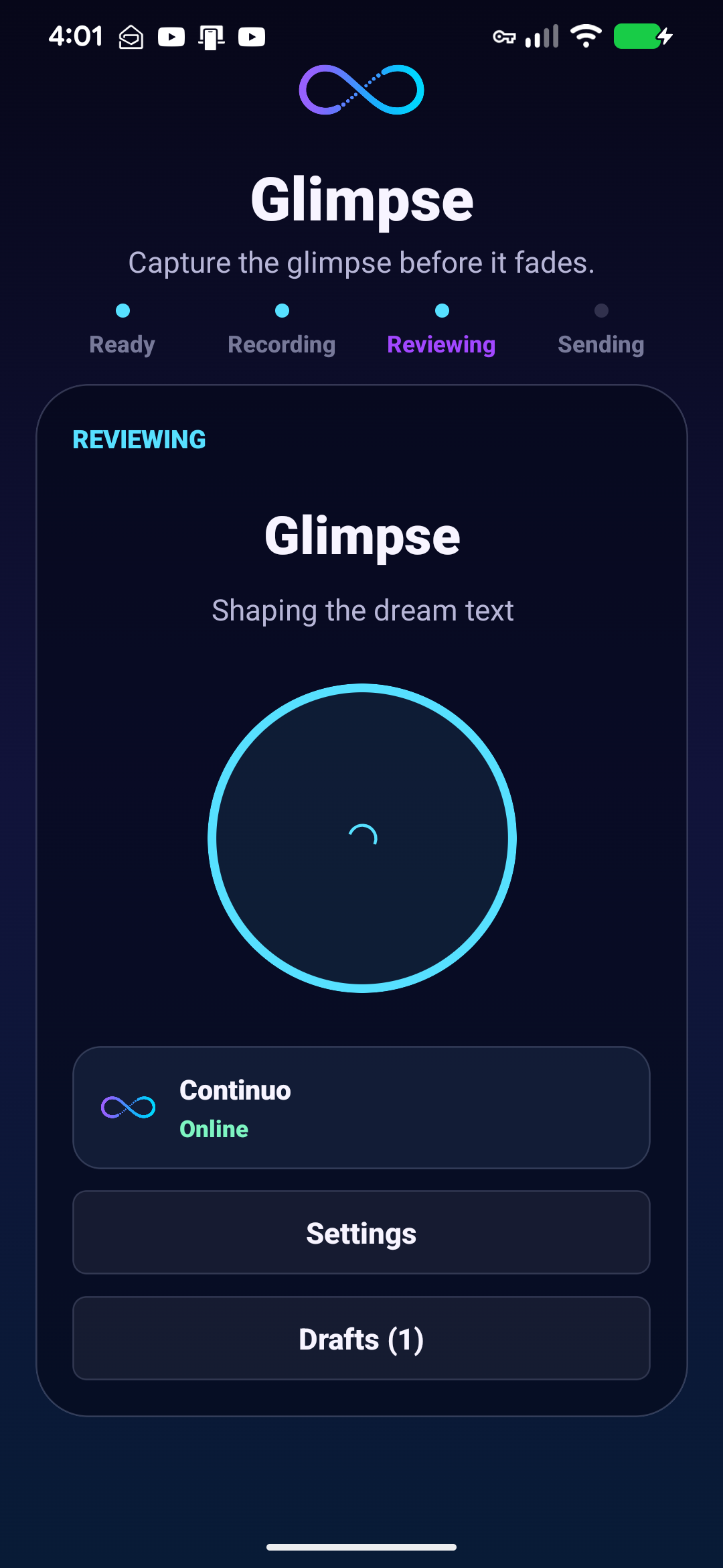 Glimpse reviewing screen