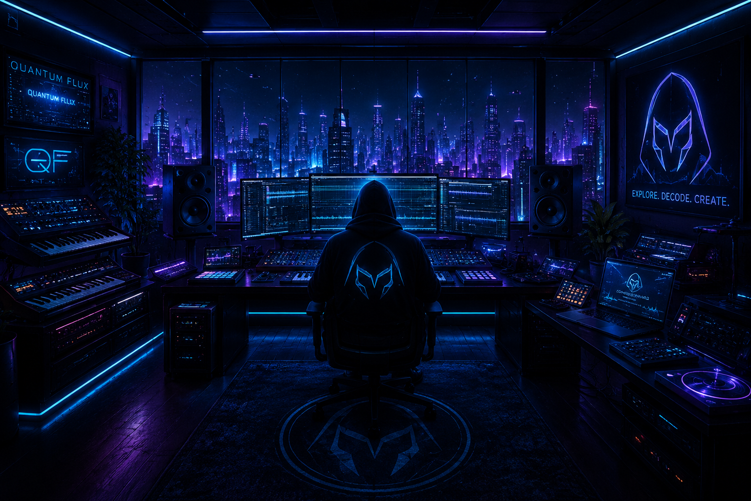 The Phantom's neon-lit digital music studio