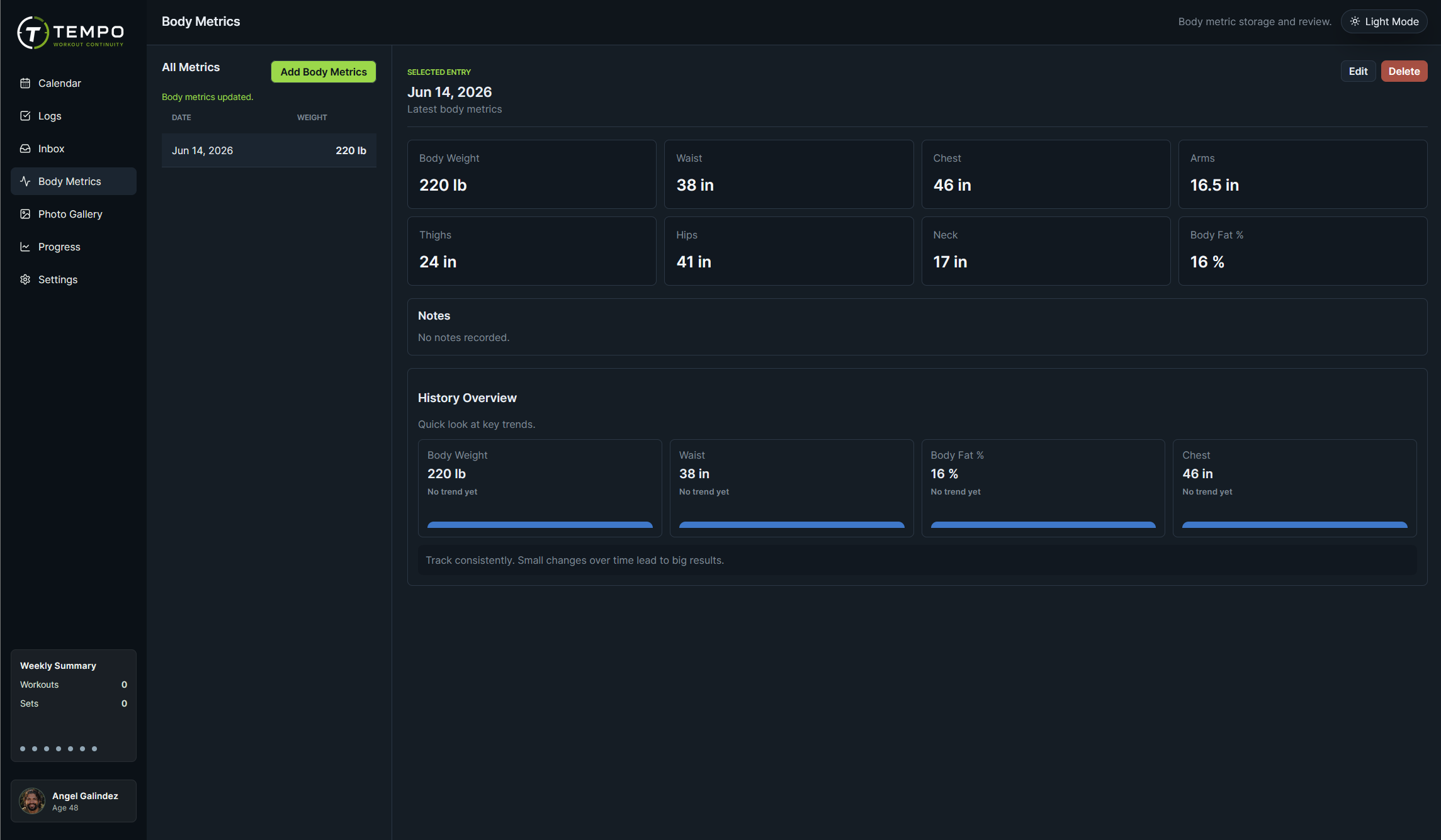 Tempo Body Metrics screenshot