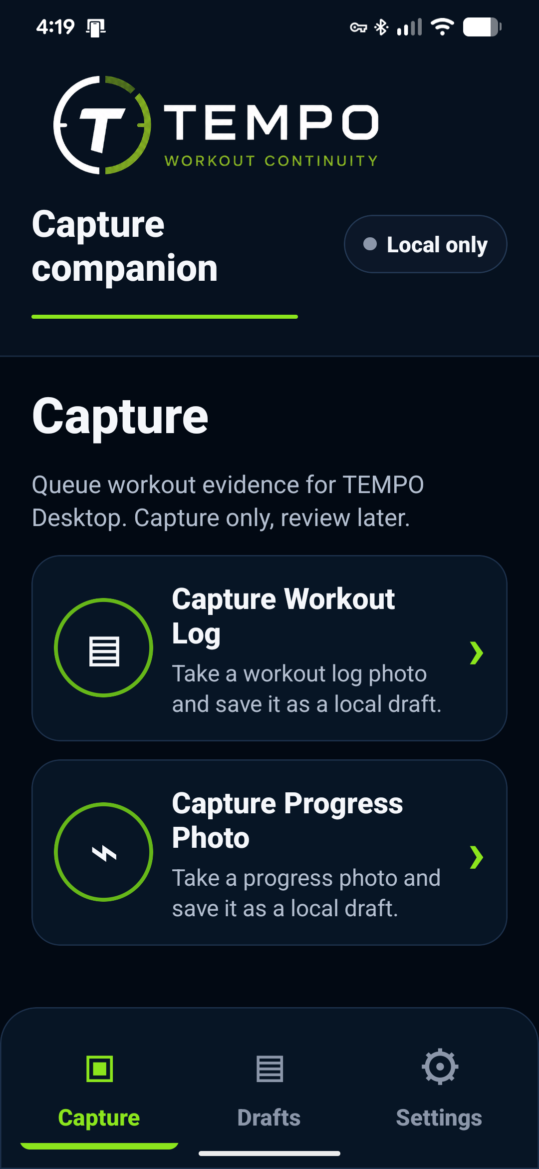 Tempo Mobile capture screen